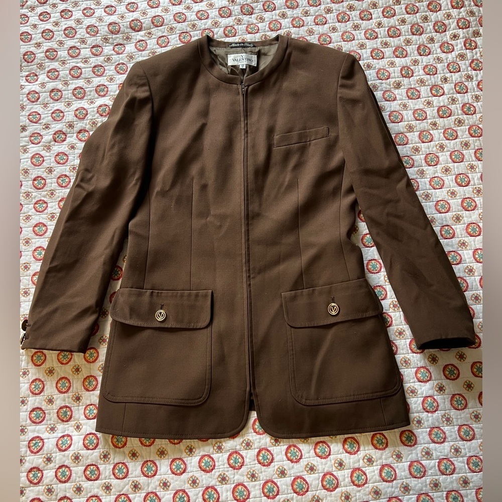 RARE Vintage 60s Valentino Miss V Brown Blazer Jacket Size 6 Zip Up